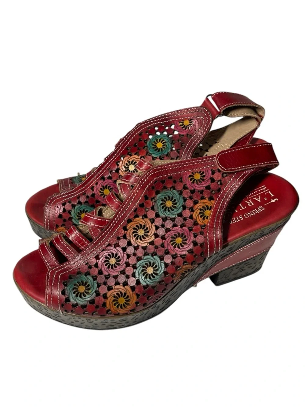 LArtiste Spring Step Pricilla Floral Cut-Out Leather Heeled Sandals 7.5 - Picture 4 of 10